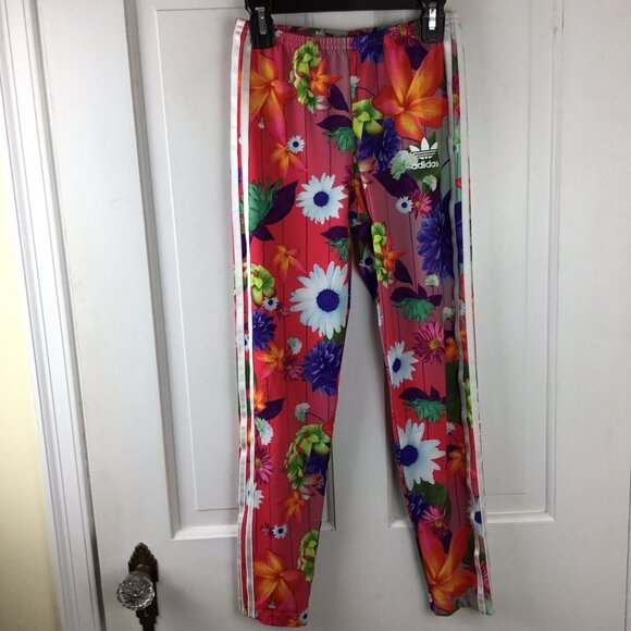 Adidas Floral Track Pants Three Stripe Legging EUC - Picture 1 of 5